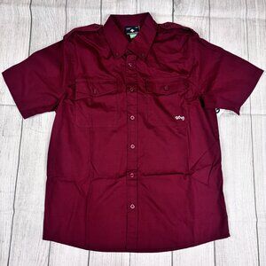 LRG Mens Small Burgundy Cotton Short Sleeve Button-Up Shirt  Dual Chest Pockets